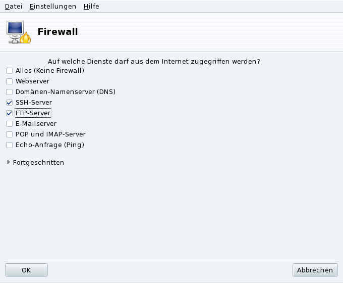 Der DrakFirewall-Dialog