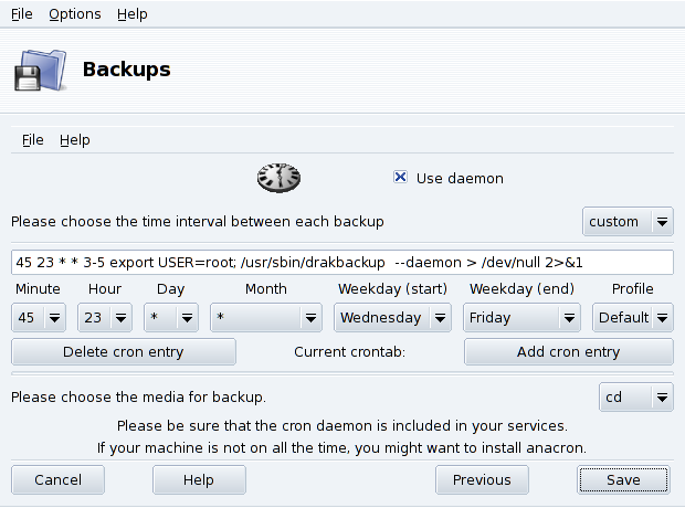 Daemon Options Window