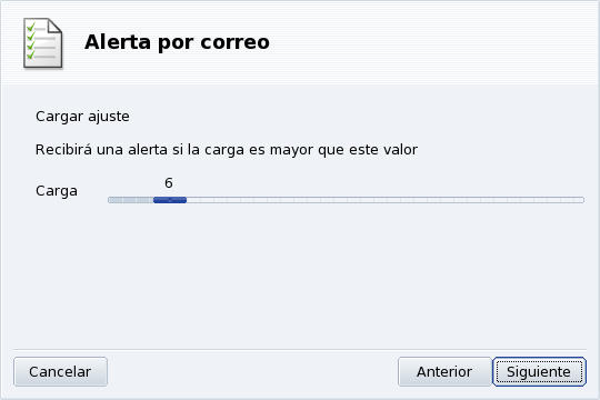 Configuración de alertas por correo: Carga