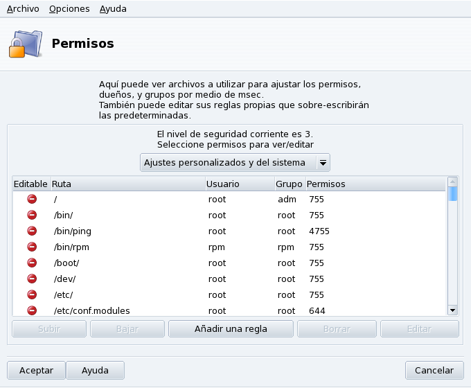 Configurando las verificaciones de permisos de archivos