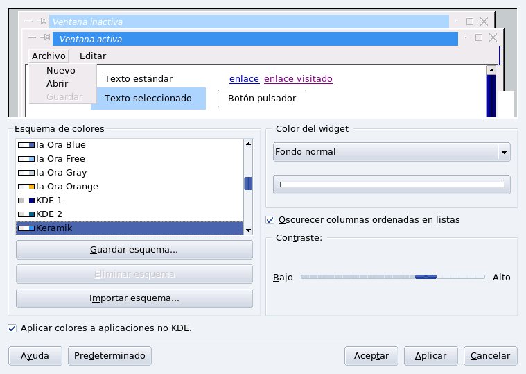 Cambiando el esquema de colores de KDE