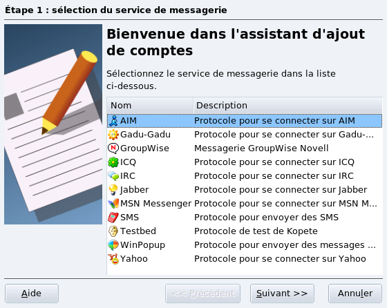 Sélection du service de messagerie