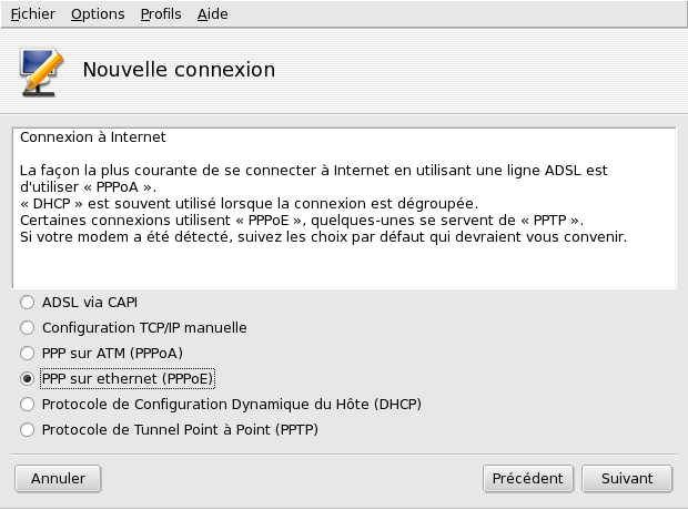 Configuration du type de connexion DSL