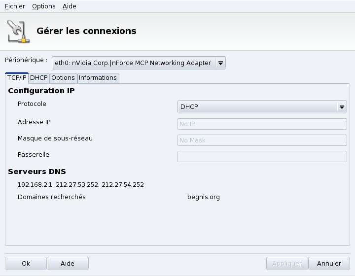 Configuration d'un client DHCP