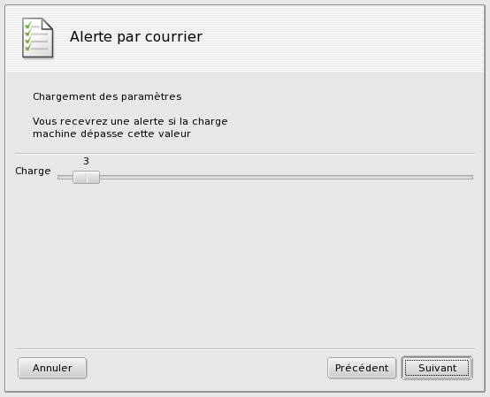 Paramétrage d'une alerte par courrier : la charge système